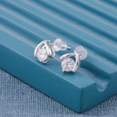 Silver Classic Round Solitaire Stud Earrings
